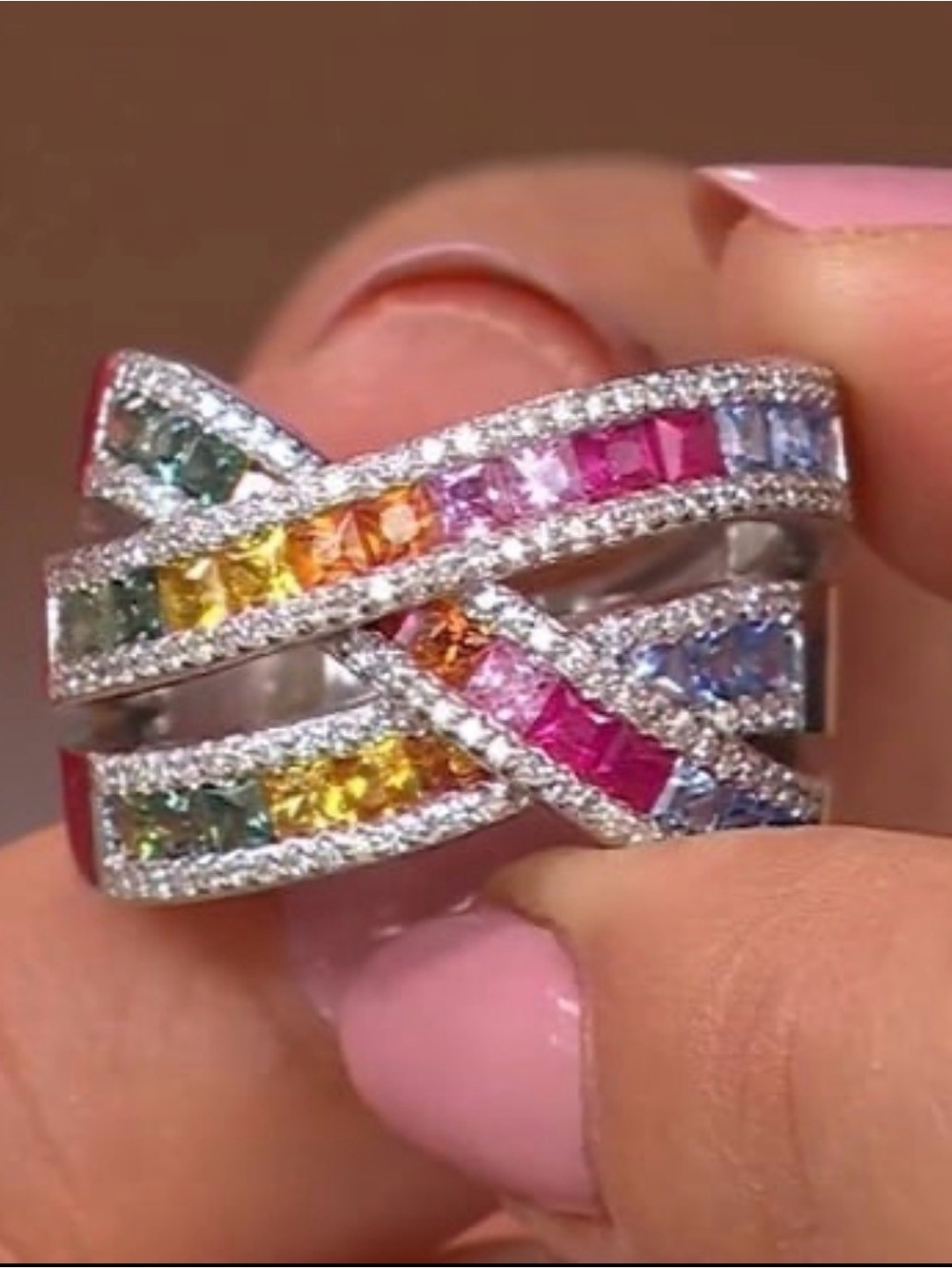 Effy Watercolors 14k multi sapphire gem and diamond highway ring